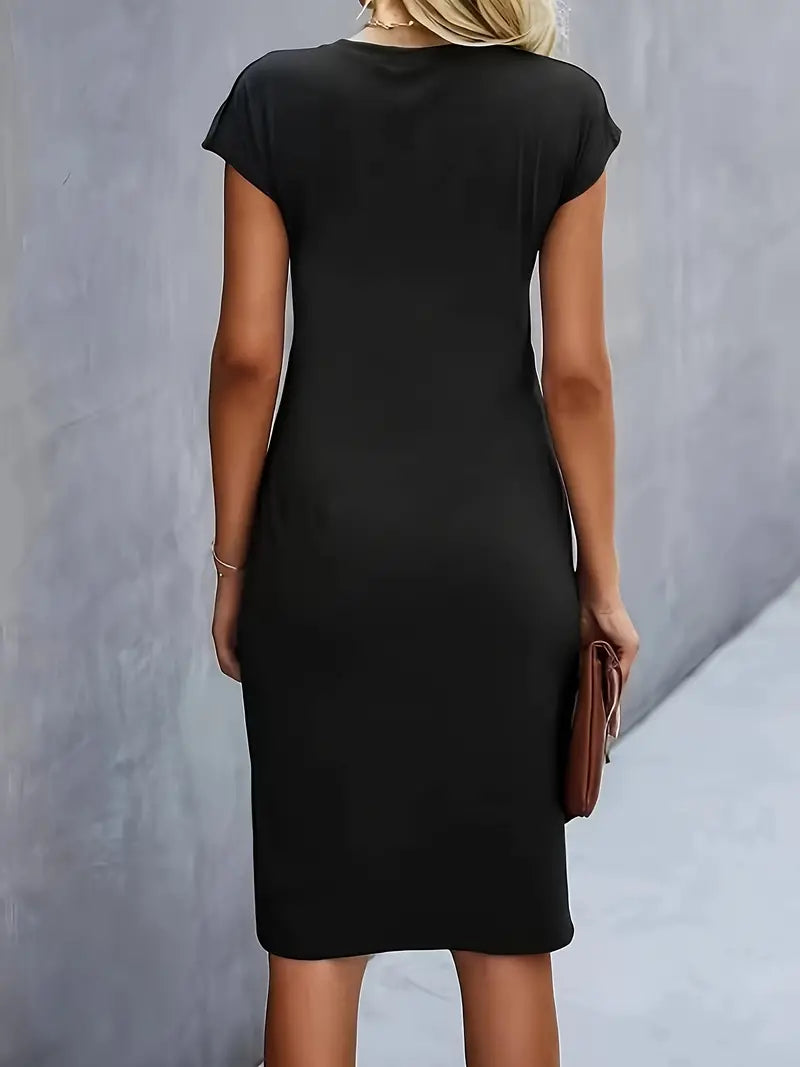 Midi-jurk - Korte mouwen, knielange zomerjurk voor dames-Boetiek Moda