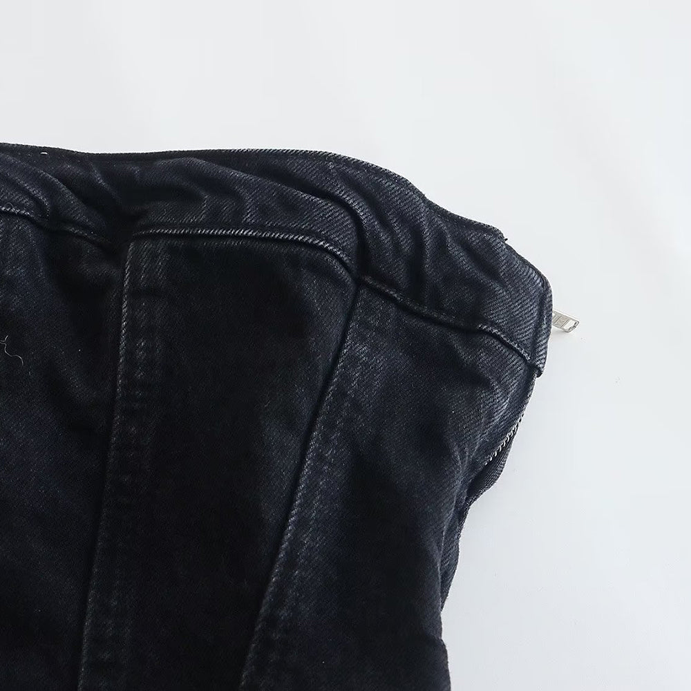 Mini Denim Jurk - Damespijp Bodycon Denim Strapless Jurk-Boetiek Moda