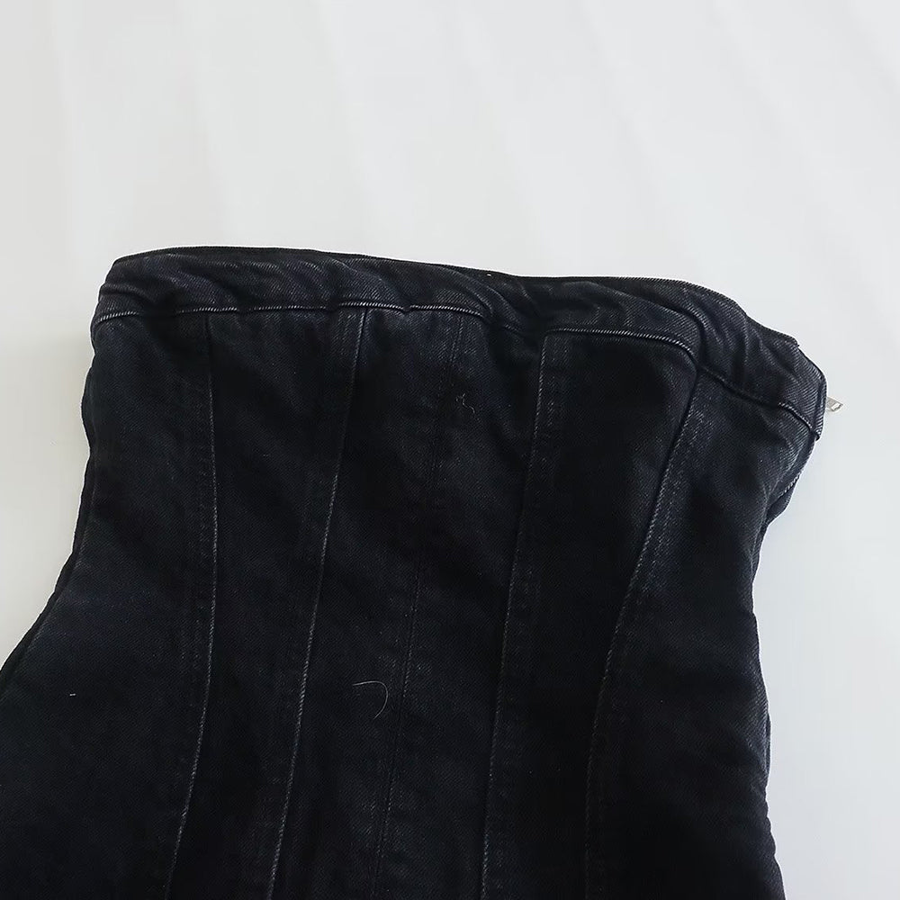 Mini Denim Jurk - Damespijp Bodycon Denim Strapless Jurk-Boetiek Moda