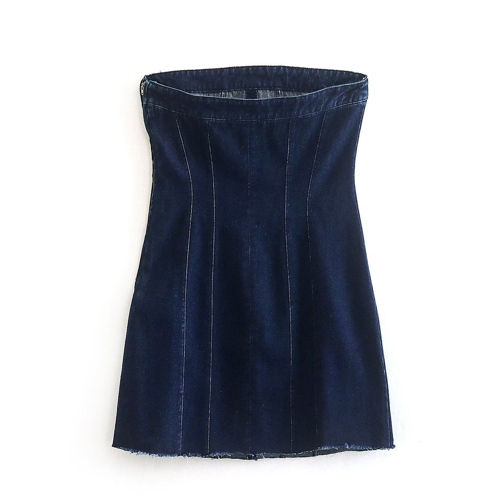 Mini Denim Jurk - Damespijp Bodycon Denim Strapless Jurk-Boetiek Moda