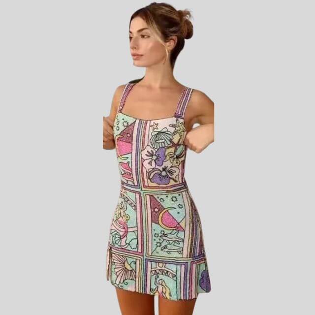 Mini-jurk - Mouwloos - Kleurrijk - Jurk met print - Zomerjurk-Boetiek Moda