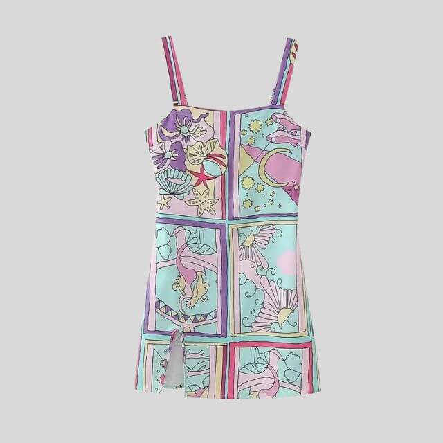 Mini-jurk - Mouwloos - Kleurrijk - Jurk met print - Zomerjurk-Boetiek Moda