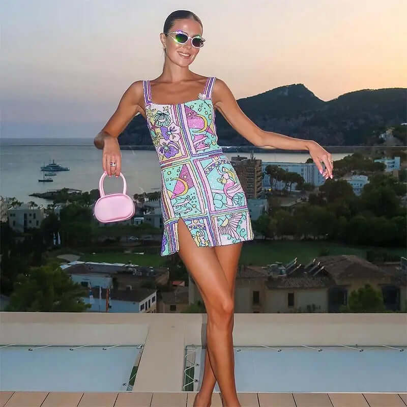 Mini-jurk - Mouwloos - Kleurrijk - Jurk met print - Zomerjurk-Boetiek Moda