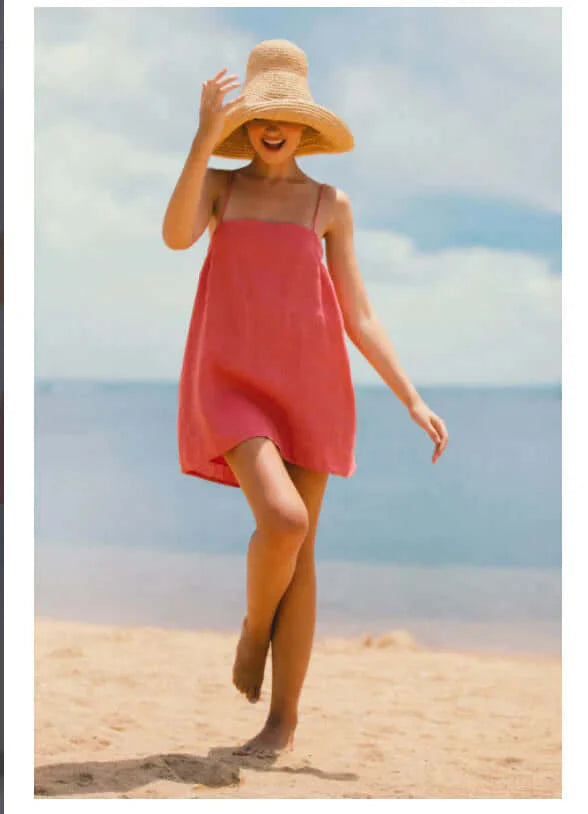Mini-jurk - Vrouwen Loose Fit Spaghettiband Linnen Zomerjurk-Boetiek Moda
