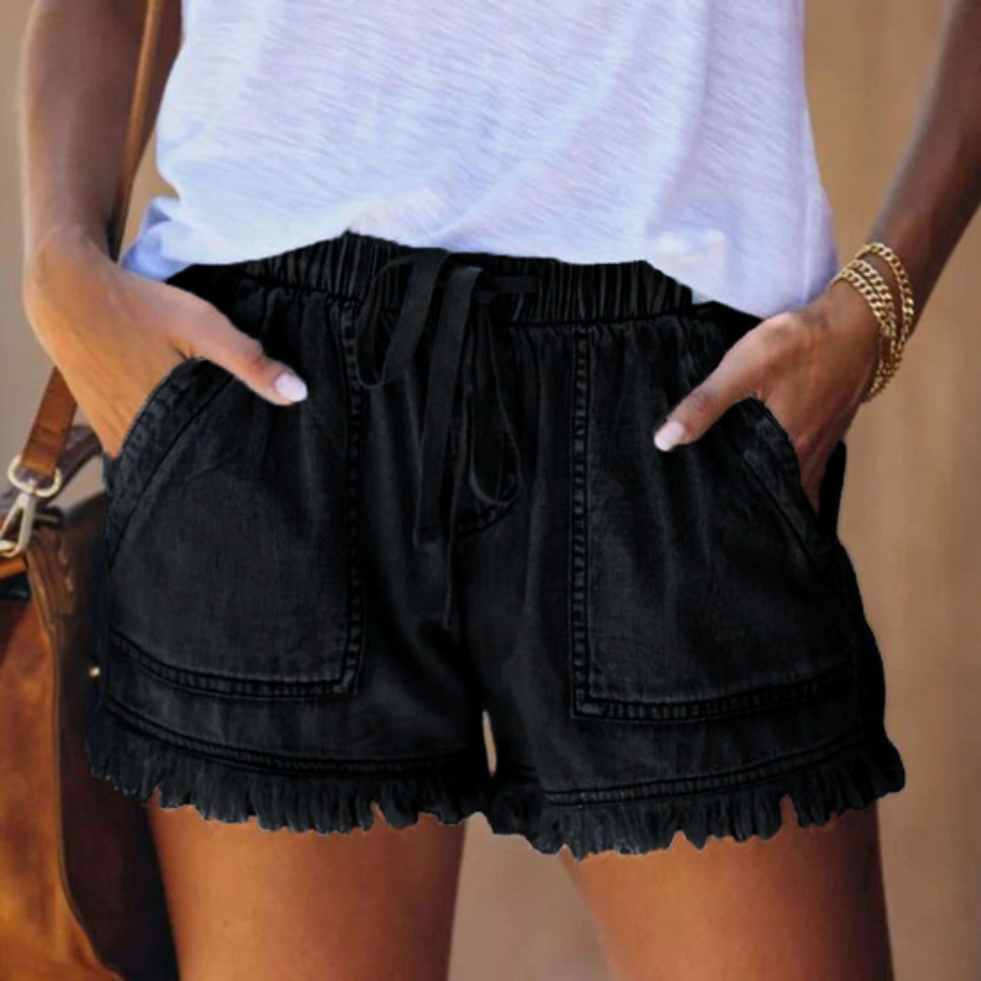 Minishort - Zomershort met elastische taille en zakken voor dames-Boetiek Moda