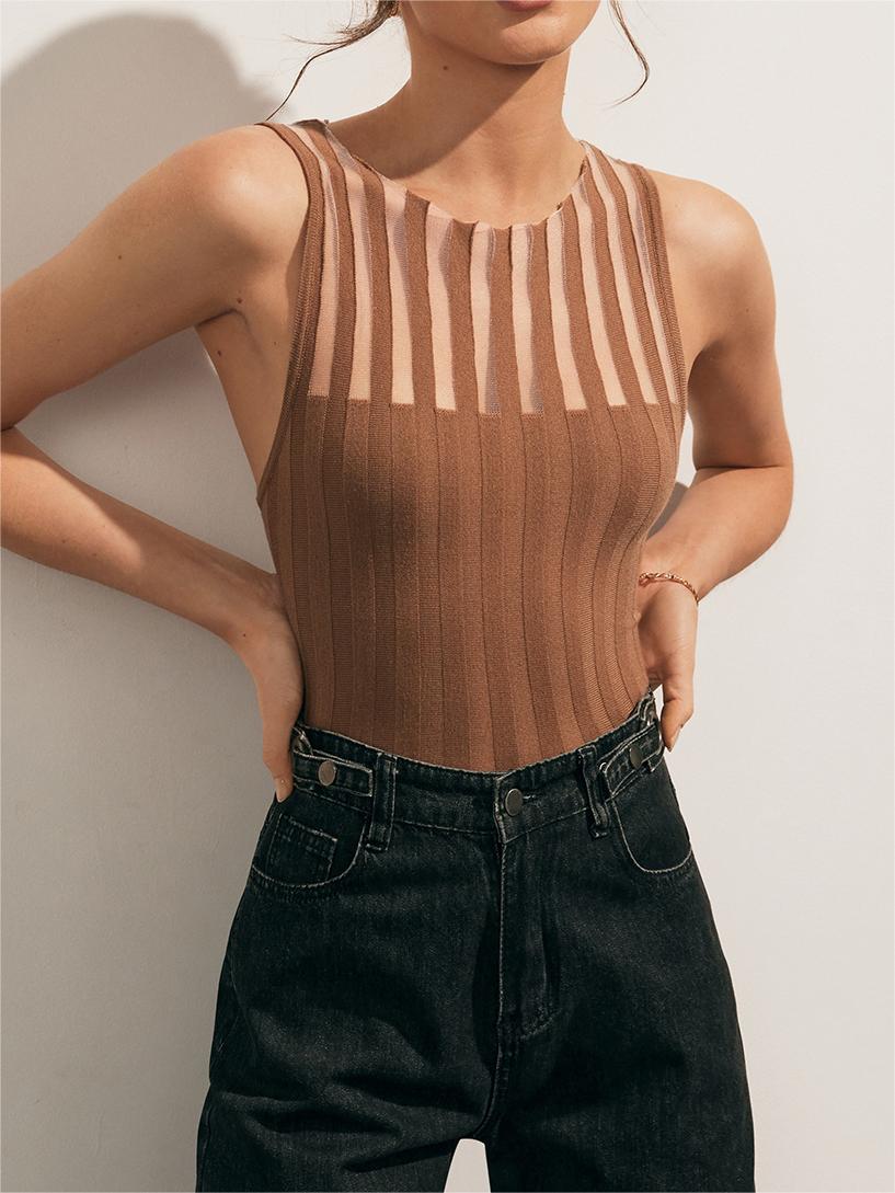 Mouwloze Top - Gestreepte Slim Fit Knit Top voor dames-Boetiek Moda