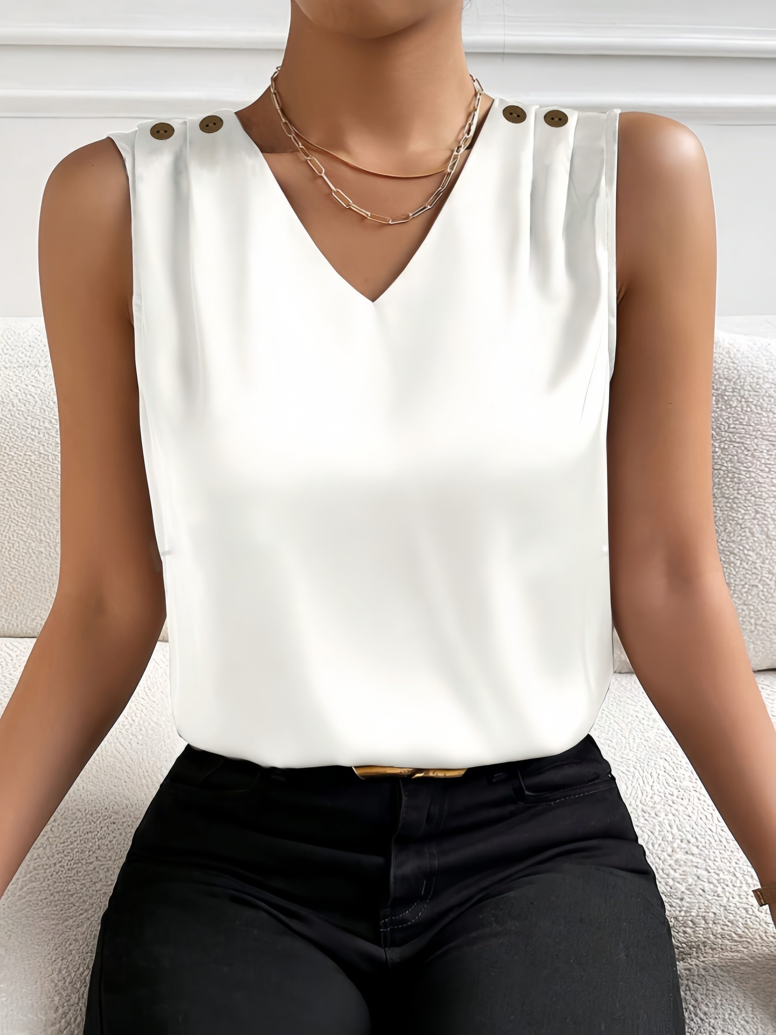 Mouwloze top | Chique | V-hals | Zomertop | Dames top-Boetiek Moda