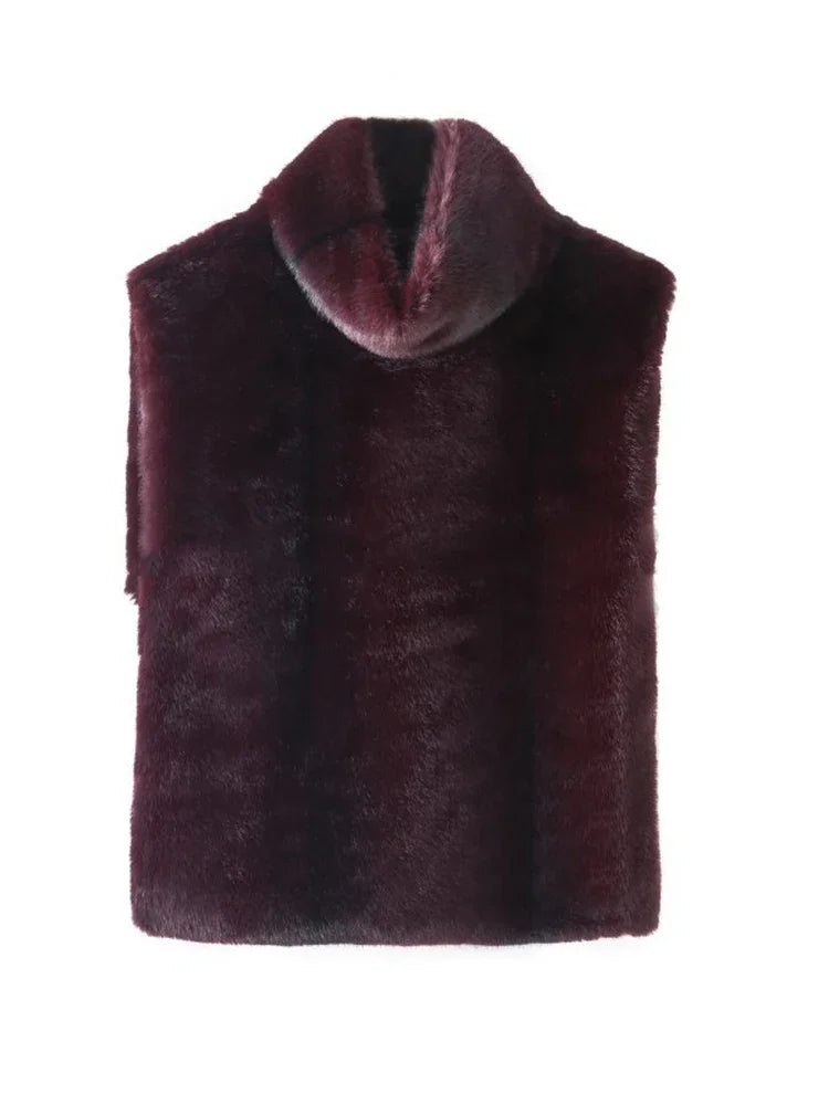 Nepbont gilet - Dames mouwloos coltrui nepbont vest-Boetiek Moda