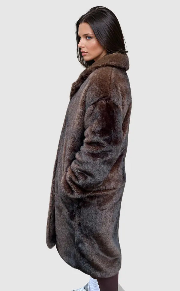 Nepbontjas - Lange bruine bontjas voor dames-Boetiek Moda