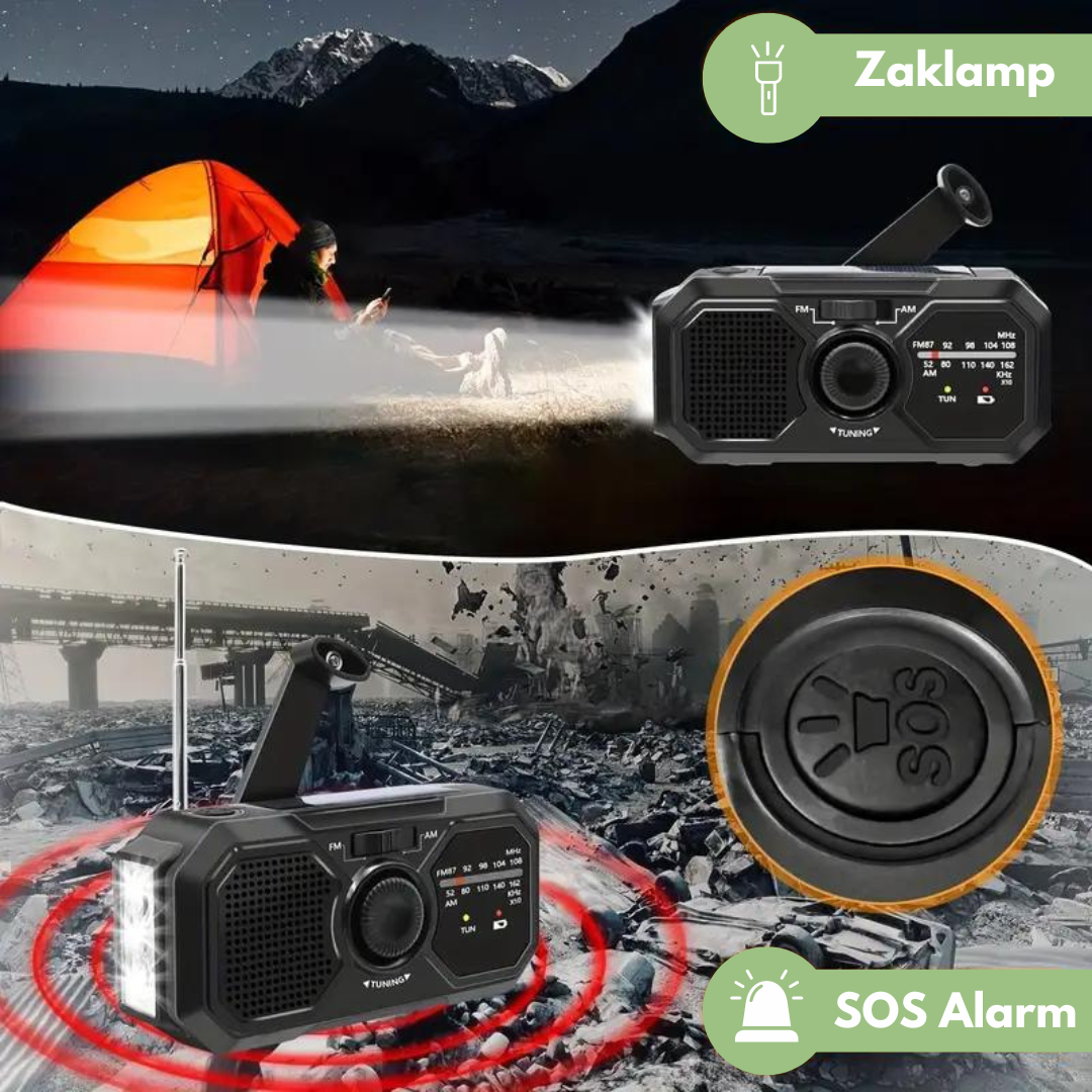 Noodradio | Flitslicht | Buitenopname | Draagbare Radio | Zonneradio-Boetiek Moda