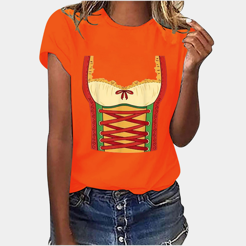 Oktoberfest T-Shirt - Korte Mouw - Dirndl Print - Oktoberfest T-Shirts - Dameskleding-Boetiek Moda