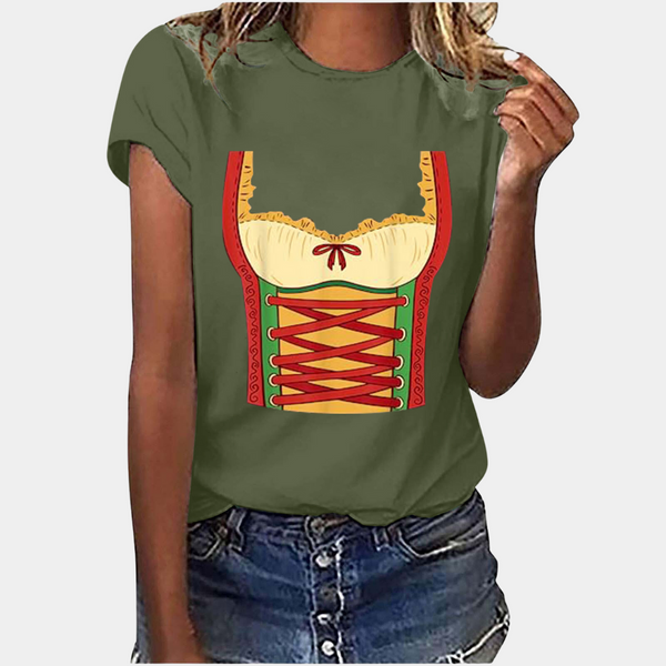 Oktoberfest T-Shirt - Korte Mouw - Dirndl Print - Oktoberfest T-Shirts - Dameskleding-Boetiek Moda