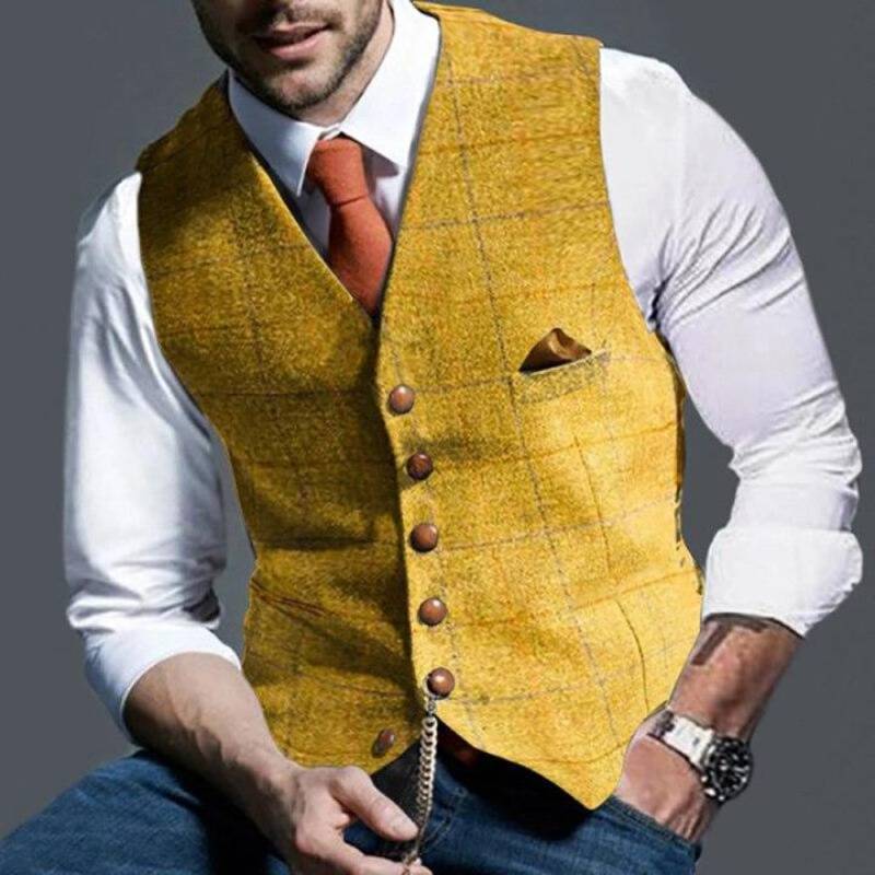 Oliver gilet | Elegant licht geruit gilet-Boetiek Moda