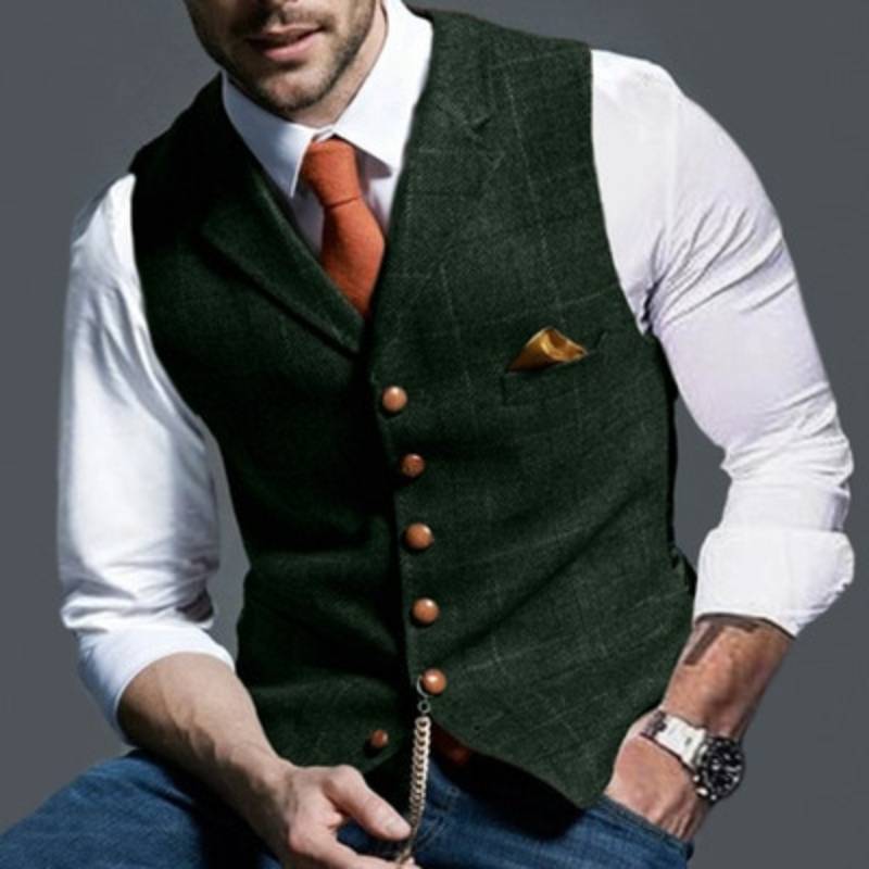 Oliver gilet | Elegant licht geruit gilet-Boetiek Moda