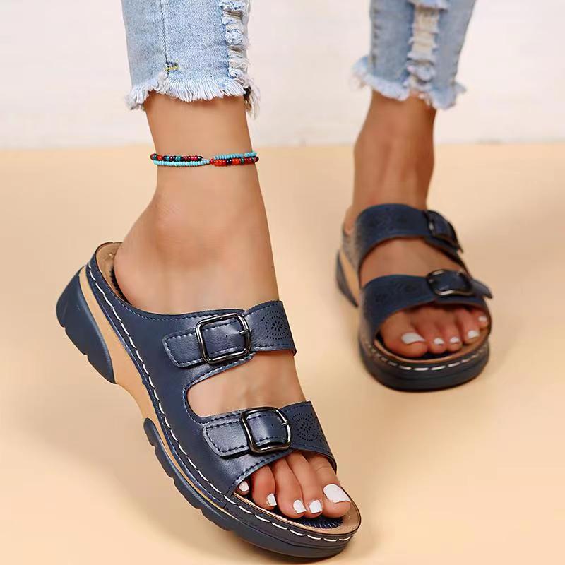 Orthopedische Sandalen - Dubbele Gesp - Dikke Zool - Slip-On Sandalen - Damesslippers-Boetiek Moda