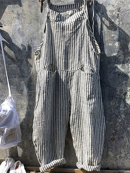 Overalls | Gestreepte | Losse pasvorm | Zomerse jumpsuit | Damesbroek met bretels-Boetiek Moda