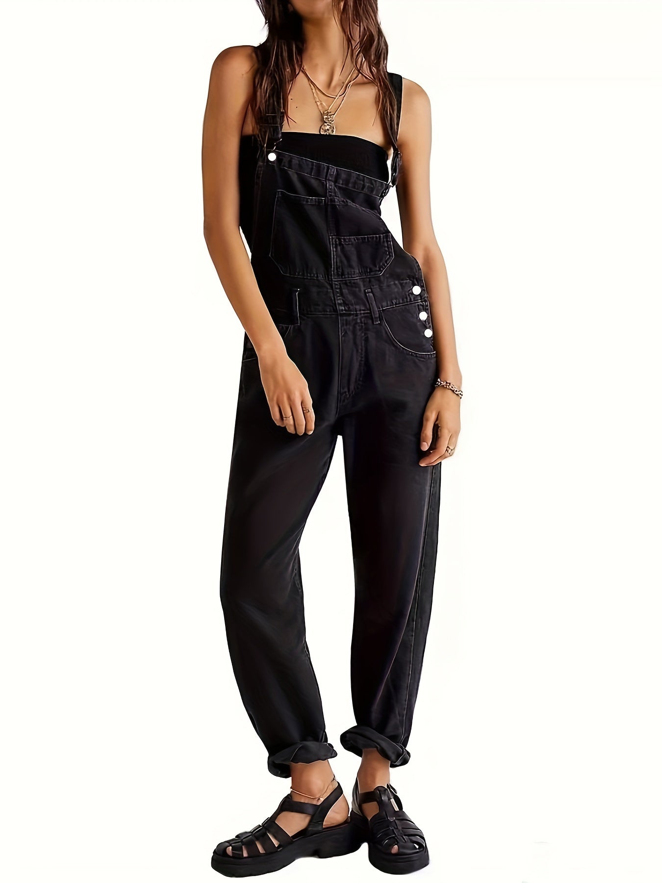 Overalls - Los model - Rechte pijpen - Denim tuinbroek - Jumpsuit Denim voor dames-Boetiek Moda