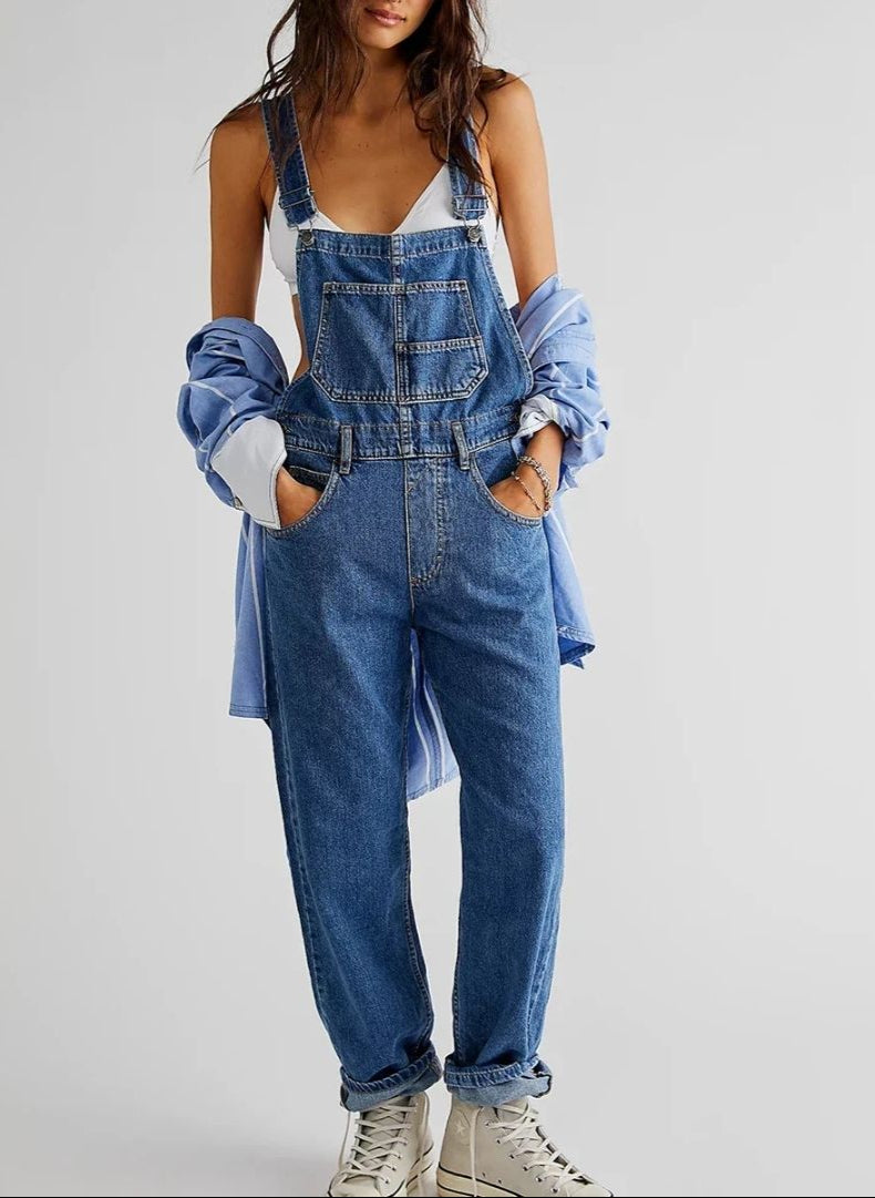 Overalls | Verstelbare bandjes | Losse pasvorm | Denim overalls | Damesbroeken-Boetiek Moda