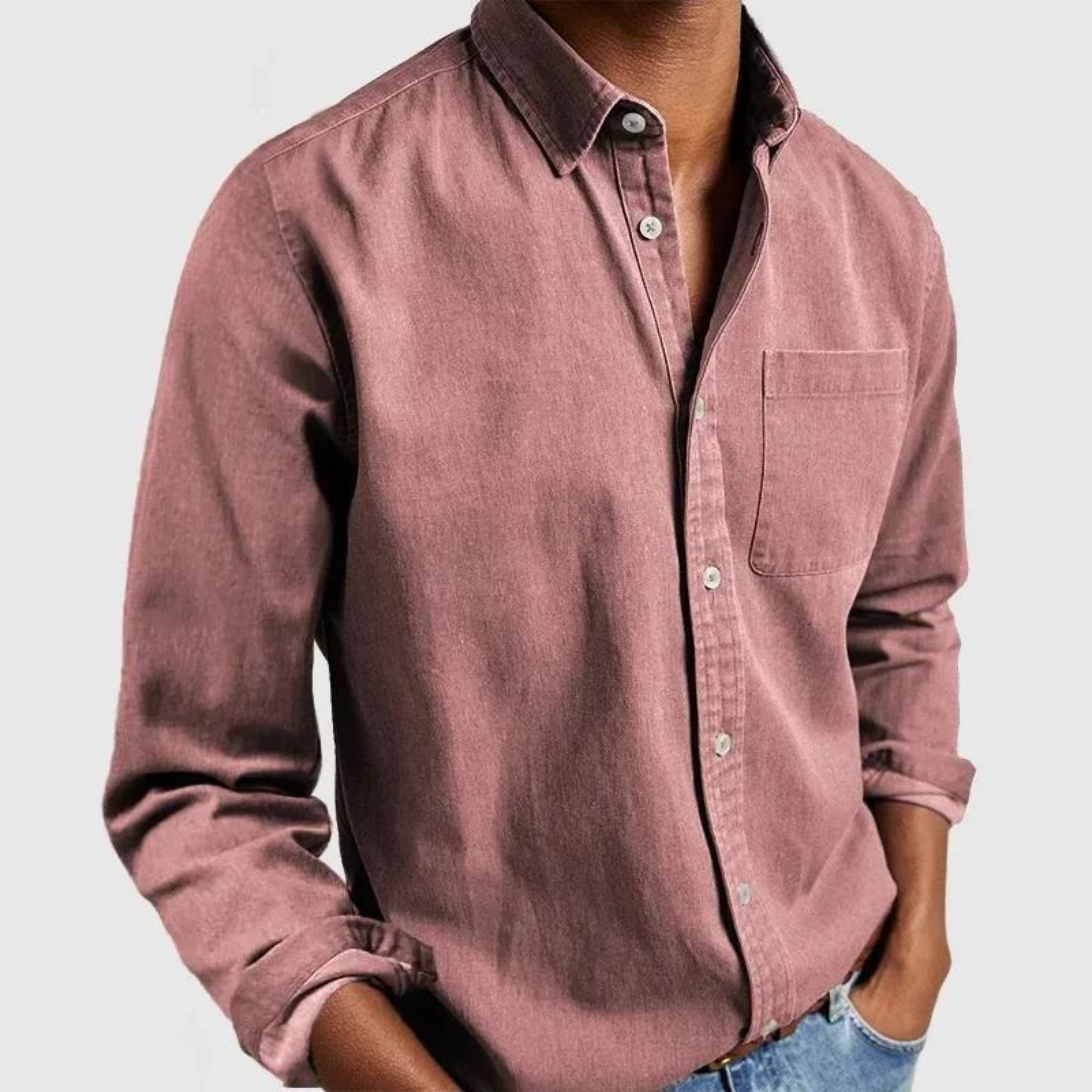 Overhemd met knoopsluiting | Lange Mouw | Gekorteld | Denim Overhemd | Overhemd voor Heren-Boetiek Moda