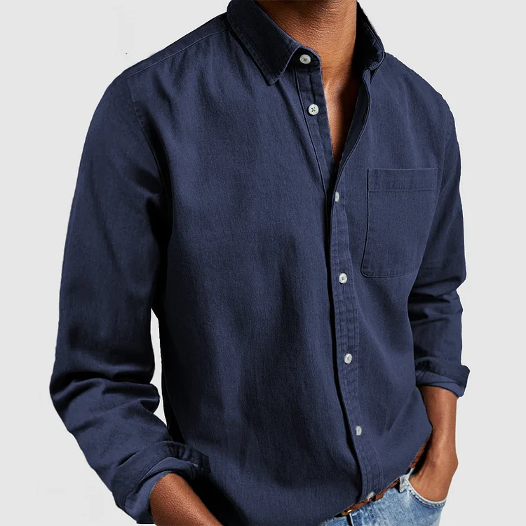 Overhemd met knoopsluiting | Lange Mouw | Gekorteld | Denim Overhemd | Overhemd voor Heren-Boetiek Moda