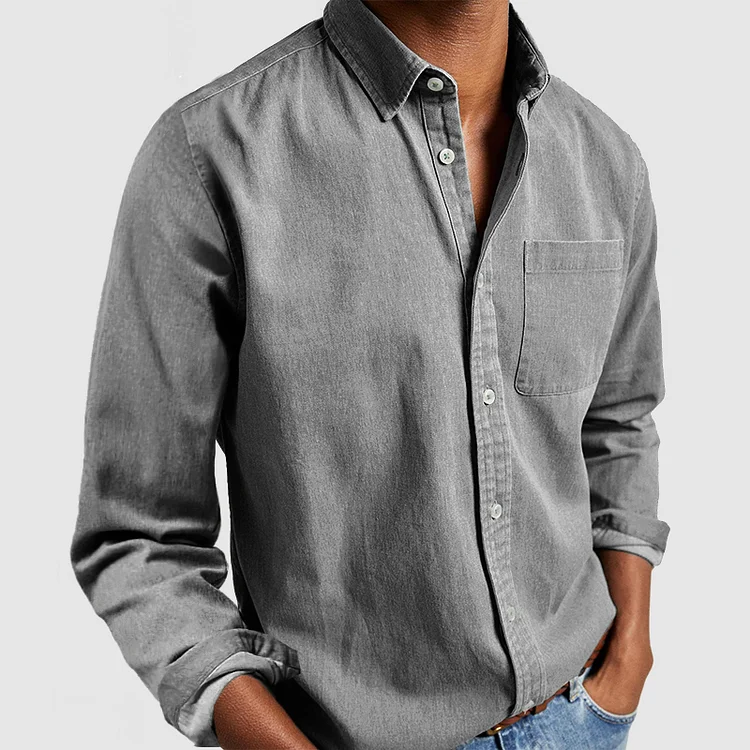 Overhemd met knoopsluiting | Lange Mouw | Gekorteld | Denim Overhemd | Overhemd voor Heren-Boetiek Moda