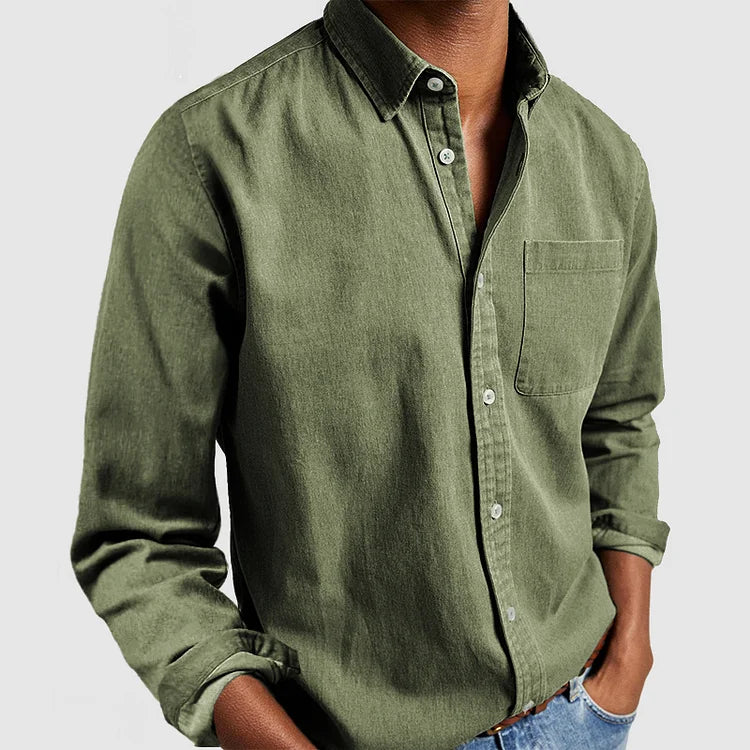 Overhemd met knoopsluiting | Lange Mouw | Gekorteld | Denim Overhemd | Overhemd voor Heren-Boetiek Moda