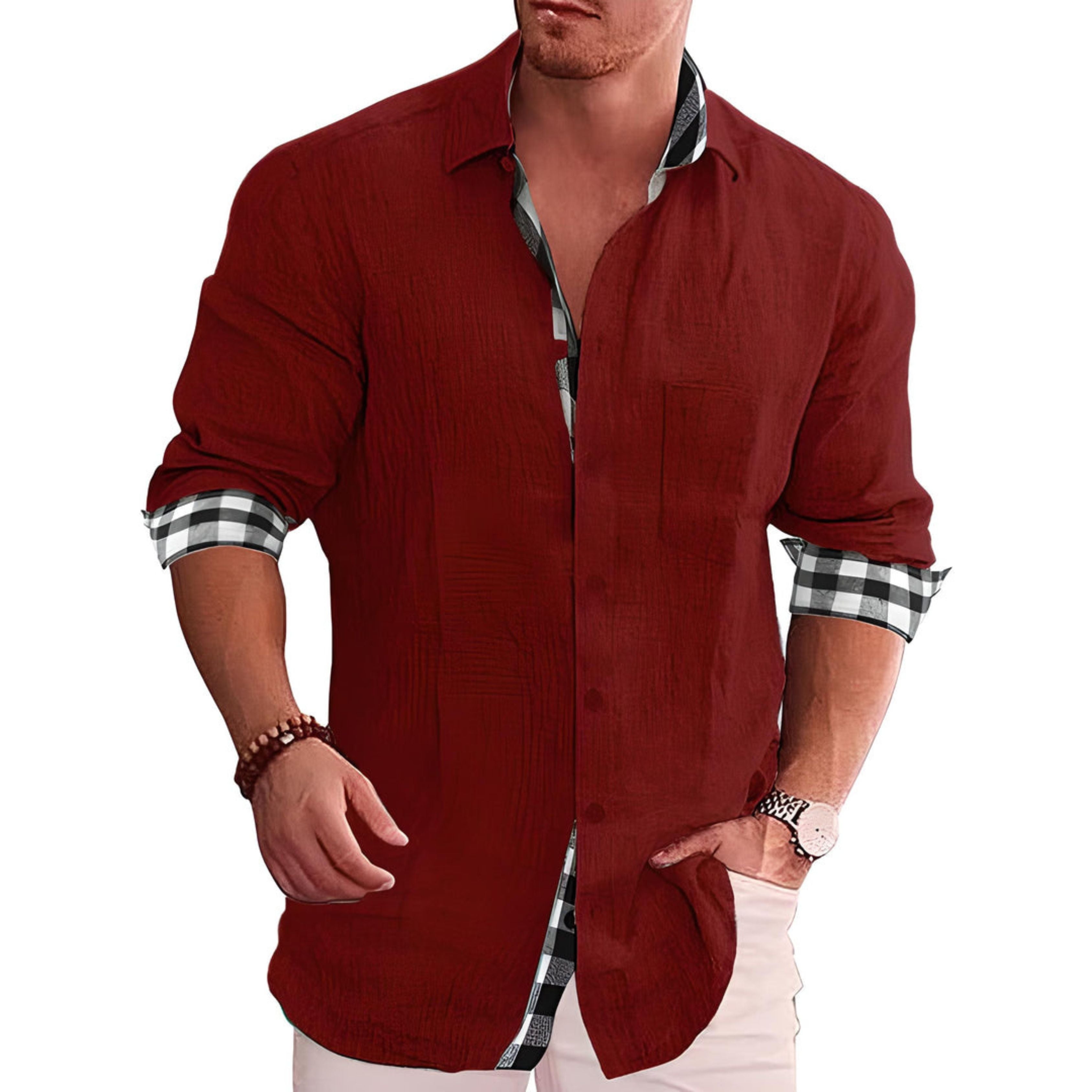 Overhemd met knopen | Lange mouwen | Lichtgewicht | Overhemd met kraag | Casual overhemden voor mannen-Boetiek Moda