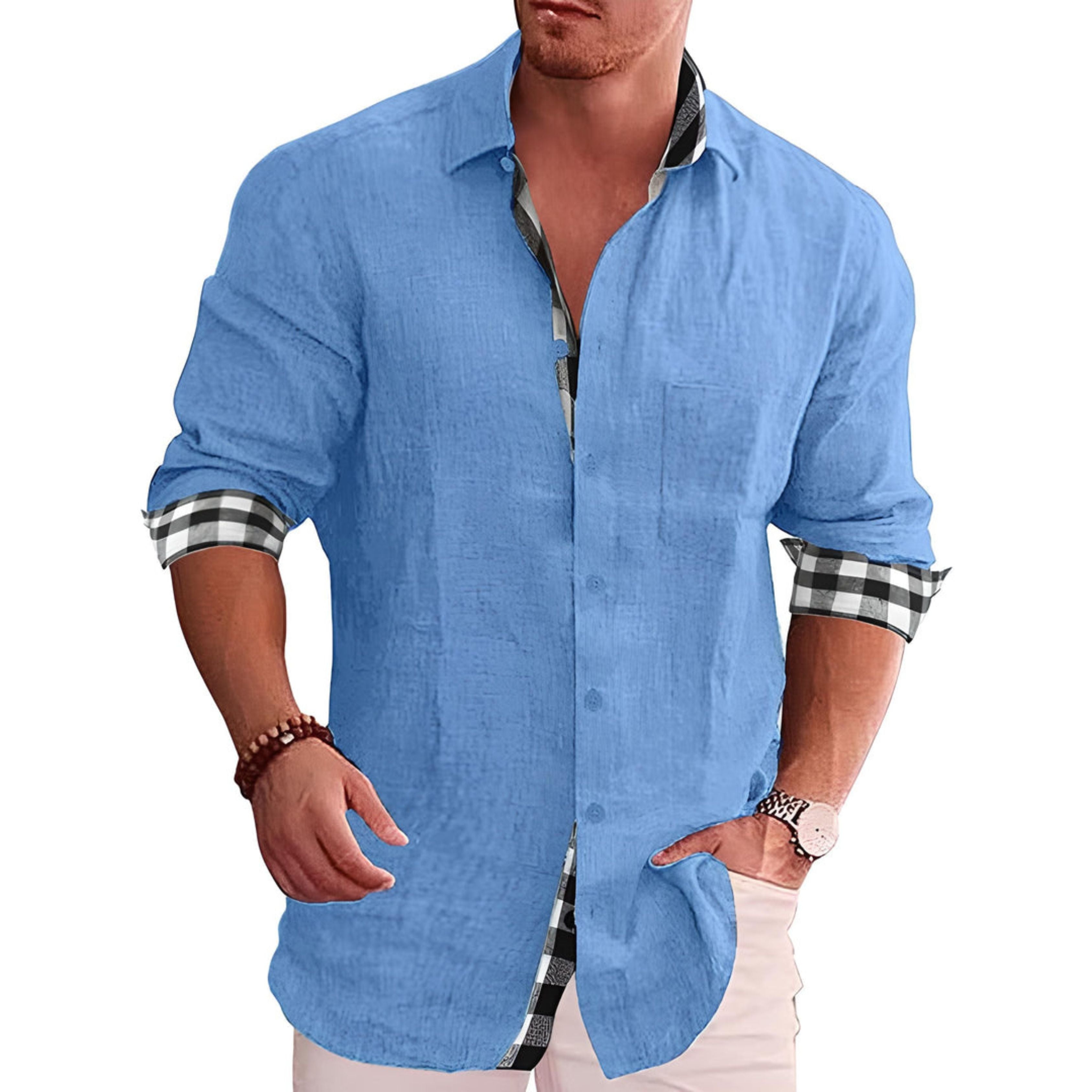 Overhemd met knopen | Lange mouwen | Lichtgewicht | Overhemd met kraag | Casual overhemden voor mannen-Boetiek Moda
