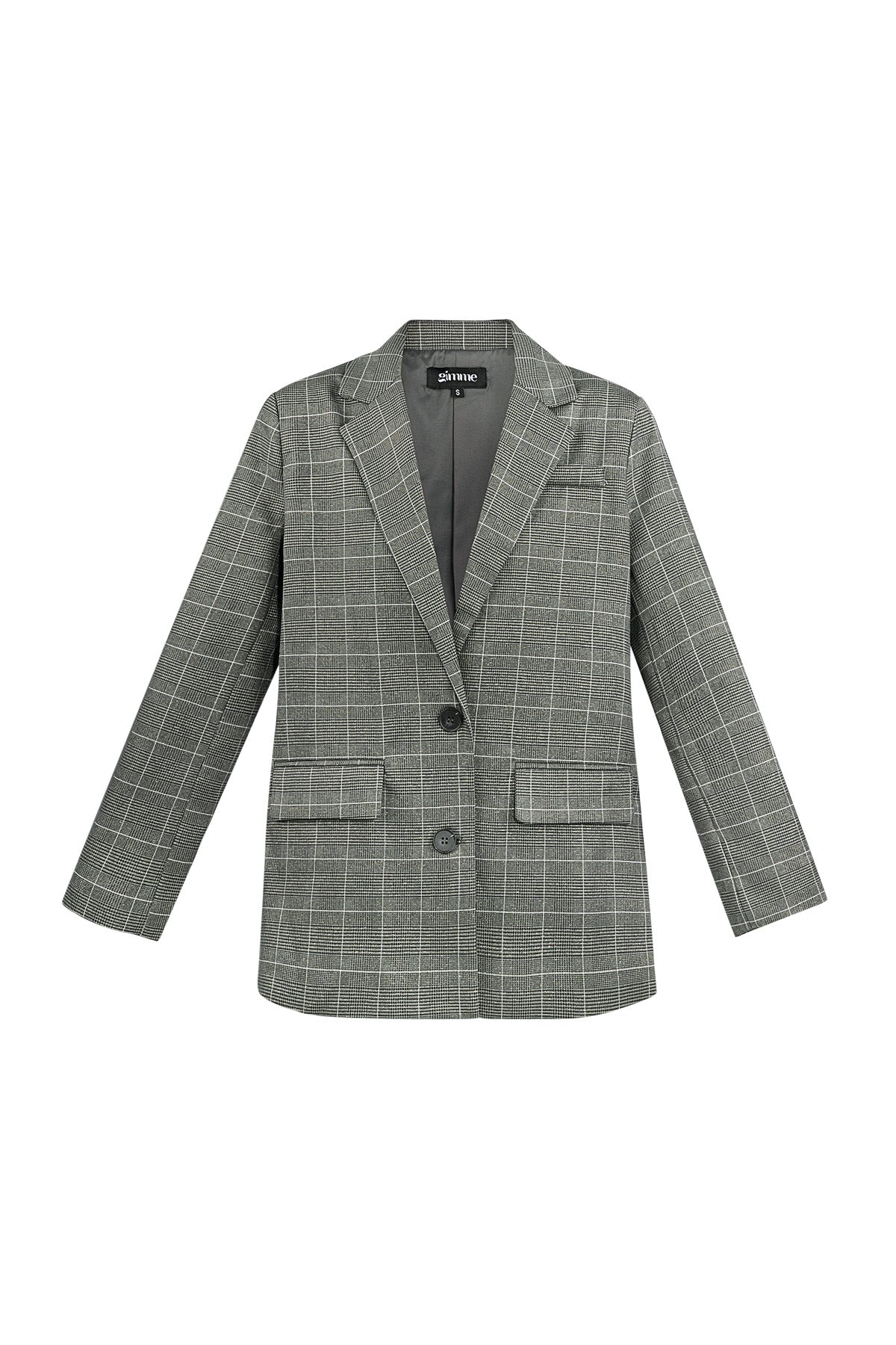 Oversized Blazer - Losvallende damesblazer met enkele rij knopen en ruitmotief-Boetiek Moda
