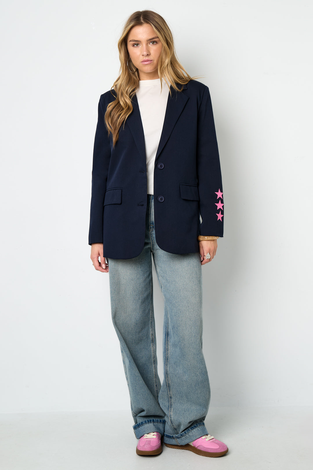 Oversized Blazer - Sterren - Bedrukt - Losvallende Blazer - Damesblazer-Boetiek Moda