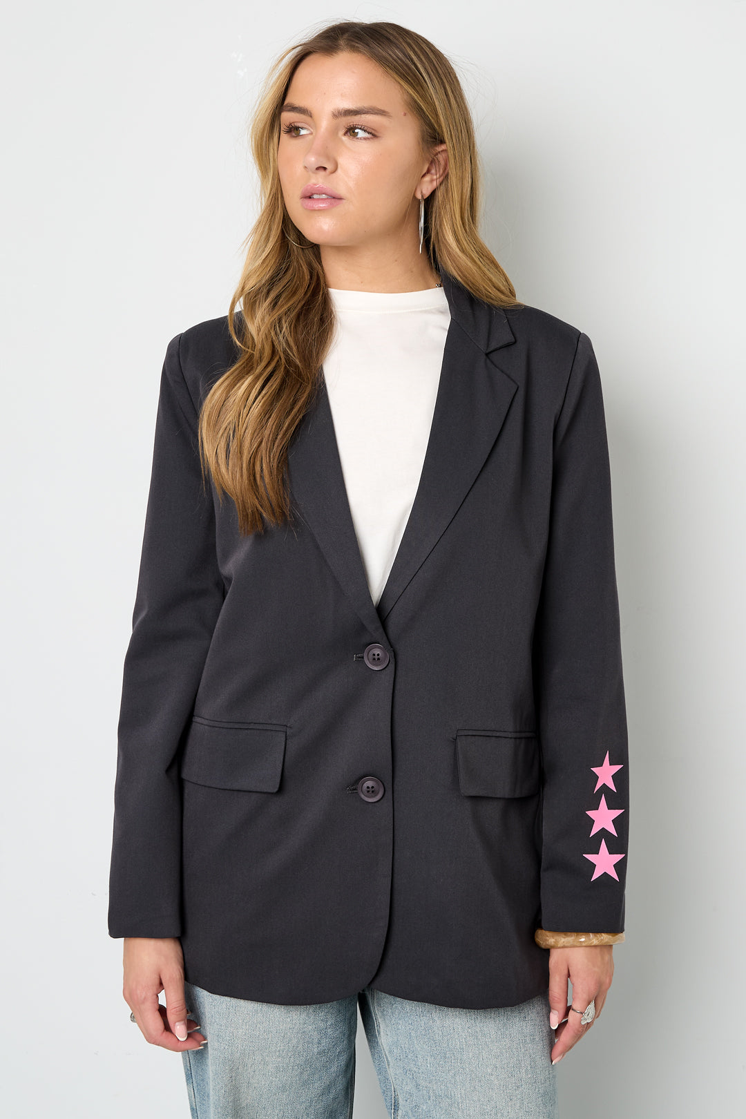 Oversized Blazer - Sterren - Bedrukt - Losvallende Blazer - Damesblazer-Boetiek Moda
