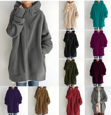 Oversized Hoodie - Lang - Baggy - Hoodie met rits - Dames Hoodie-Boetiek Moda