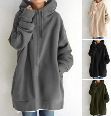 Oversized Hoodie - Lang - Baggy - Hoodie met rits - Dames Hoodie-Boetiek Moda