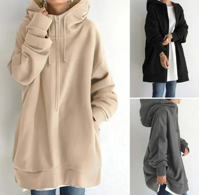 Oversized Hoodie - Lang - Baggy - Hoodie met rits - Dames Hoodie-Boetiek Moda