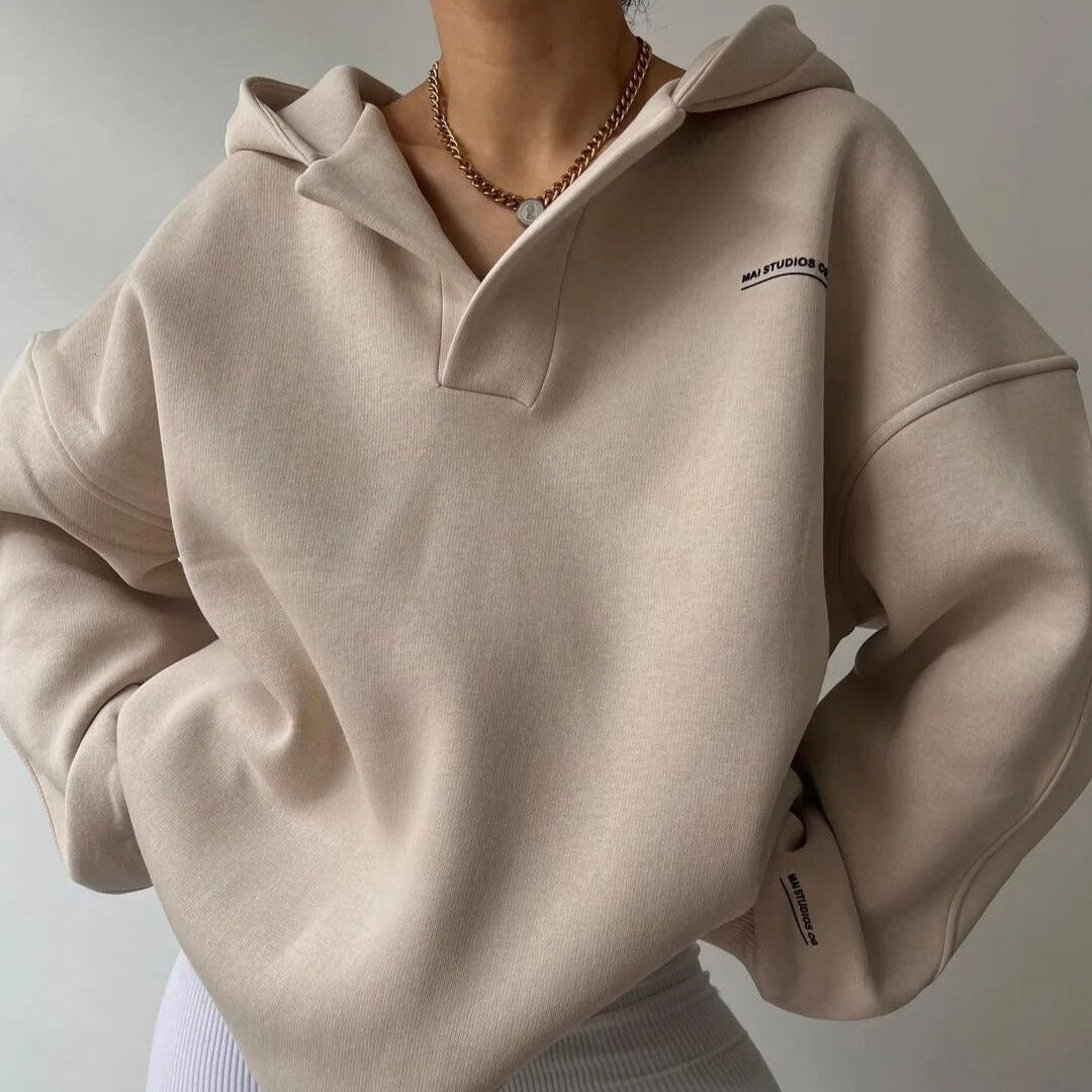 Oversized Hoodie | Warm | V-Hals | Pullover Hoodie | Vrouwen Hoodie-Boetiek Moda