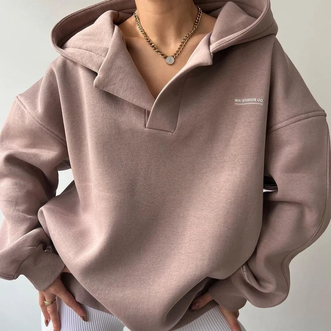 Oversized Hoodie | Warm | V-Hals | Pullover Hoodie | Vrouwen Hoodie-Boetiek Moda