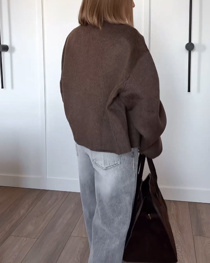 Oversized Jas - Bruine herfstjas met rits voor dames-Boetiek Moda