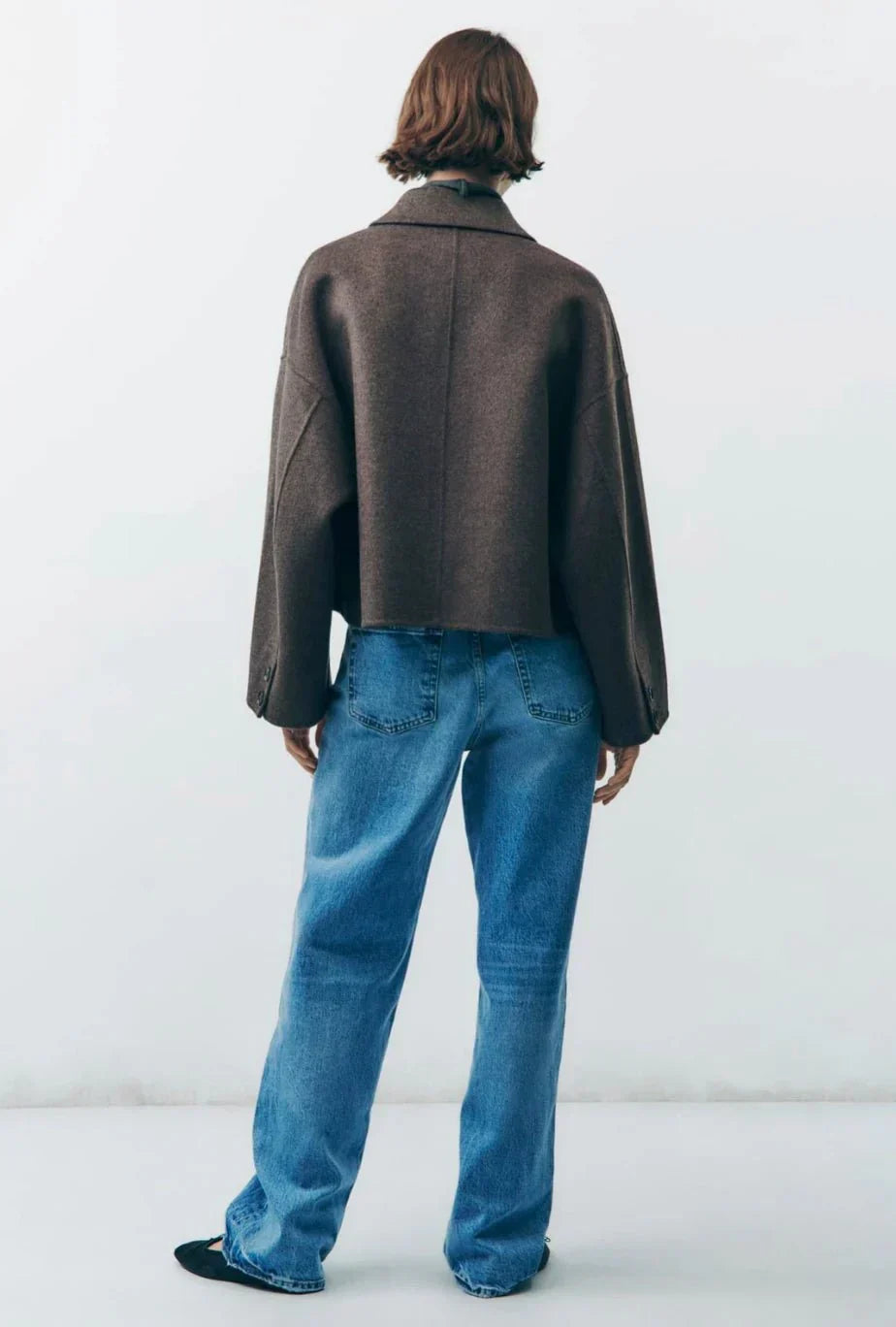 Oversized Jas | Enkele rij knopen | Bruin | Kort wollen jasje | Damesjas-Boetiek Moda