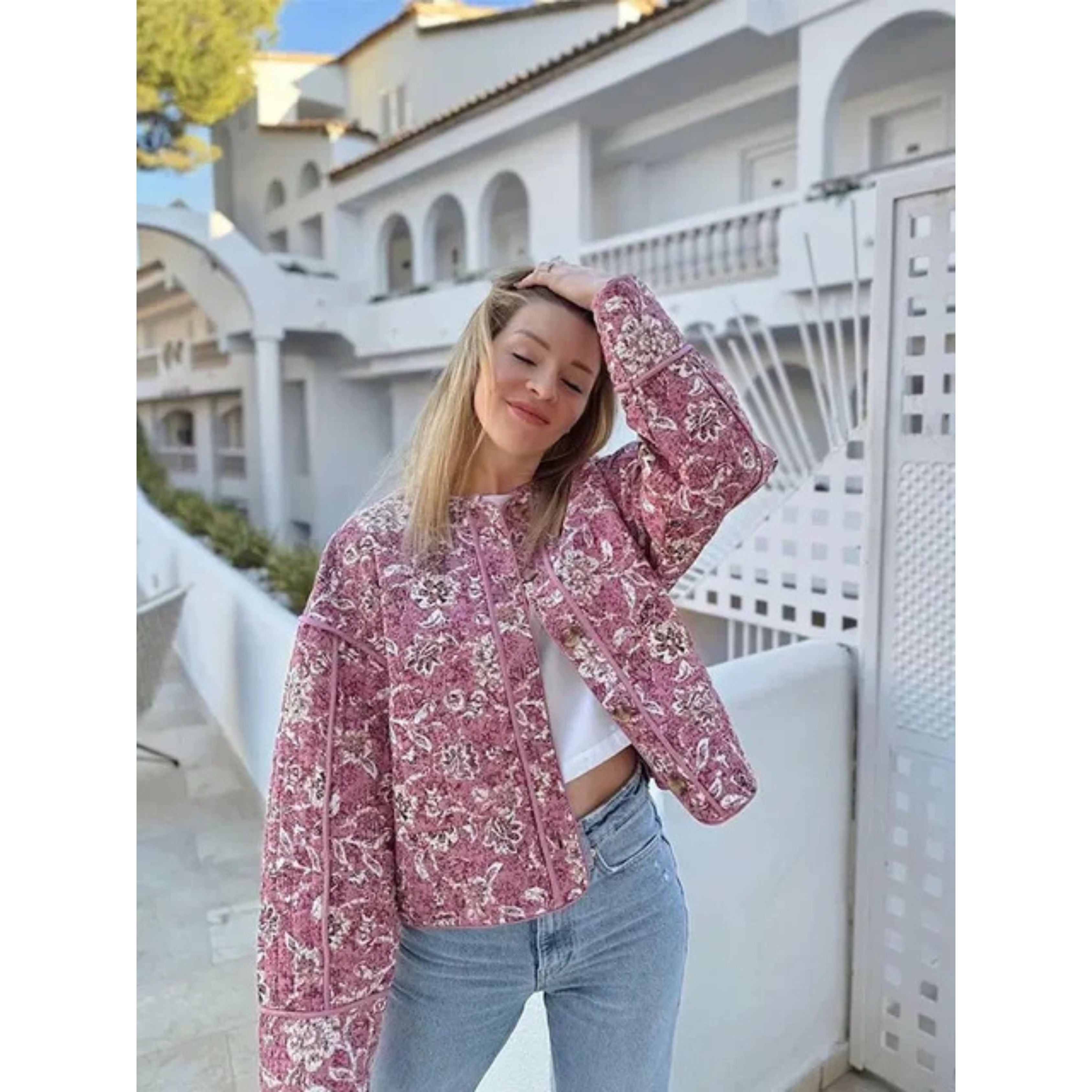 Oversized Jas - Loose Fit Roze Gewatteerde Jas voor dames-Boetiek Moda