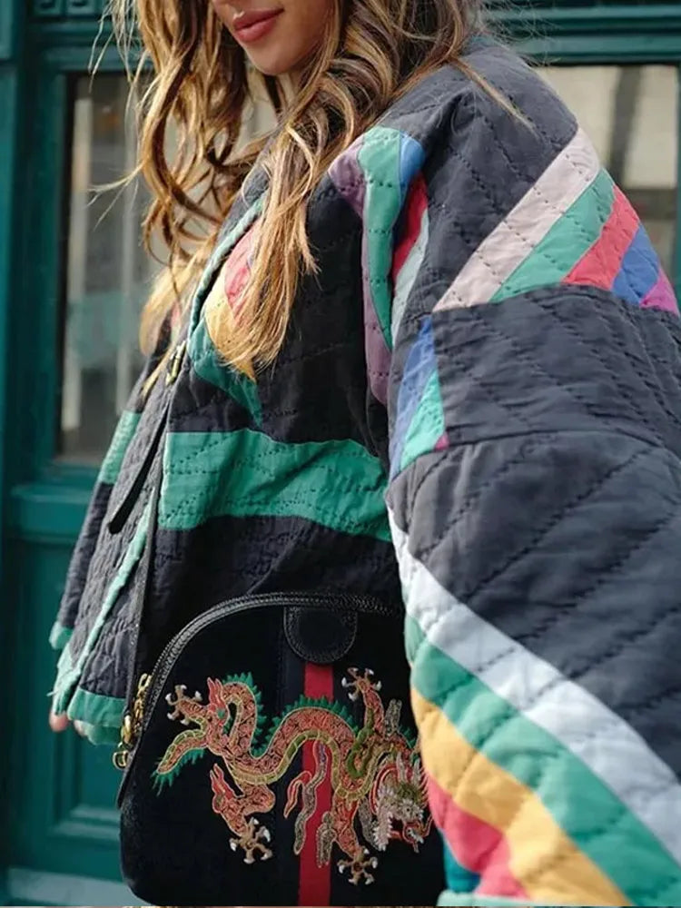 Oversized Jas | Open voorkant | Retro | Gewatteerde jas | Damesjas-Boetiek Moda