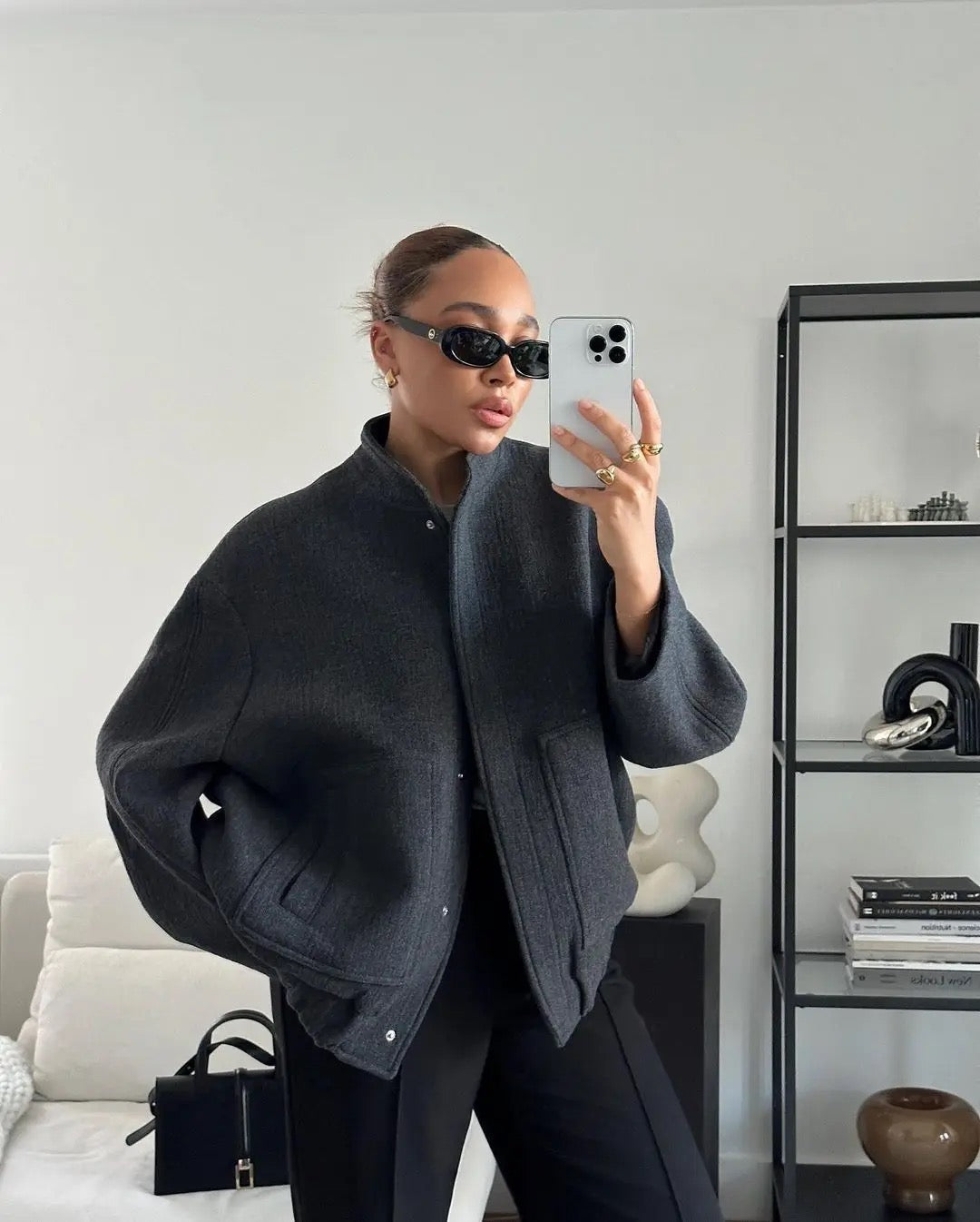 Oversized Jas | Tweed | Button-Up | Bomber Jas | Dames Jas-Boetiek Moda