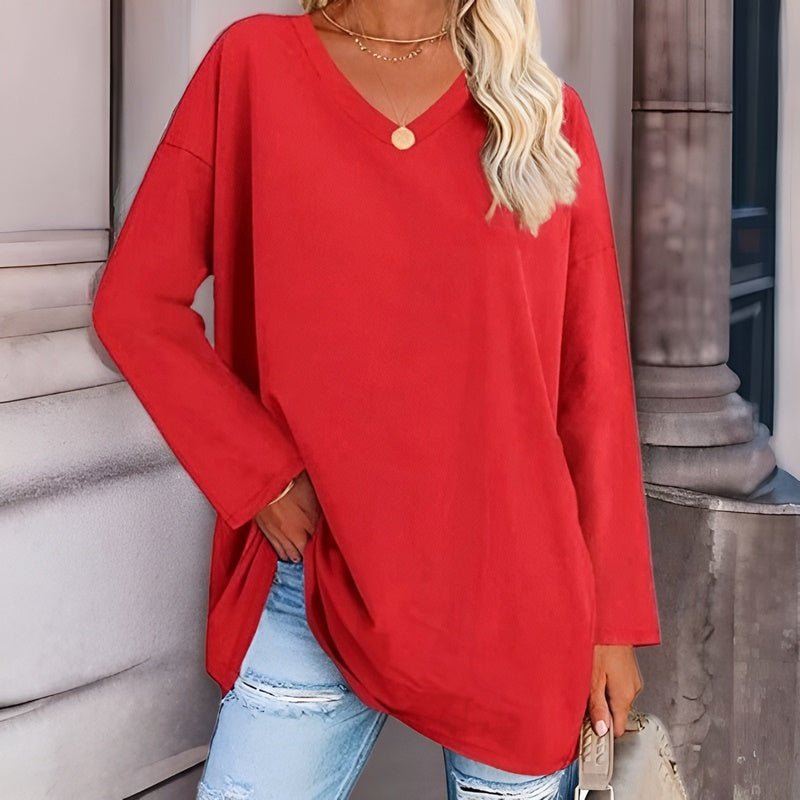 Oversized Pullover - V Hals - Lange Mouw - Trui - Dameskleding-Boetiek Moda