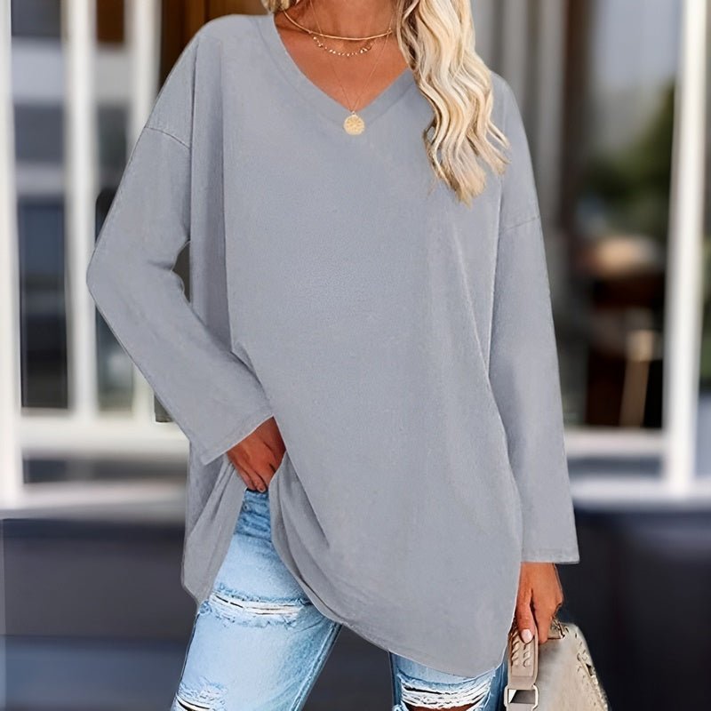 Oversized Pullover - V Hals - Lange Mouw - Trui - Dameskleding-Boetiek Moda