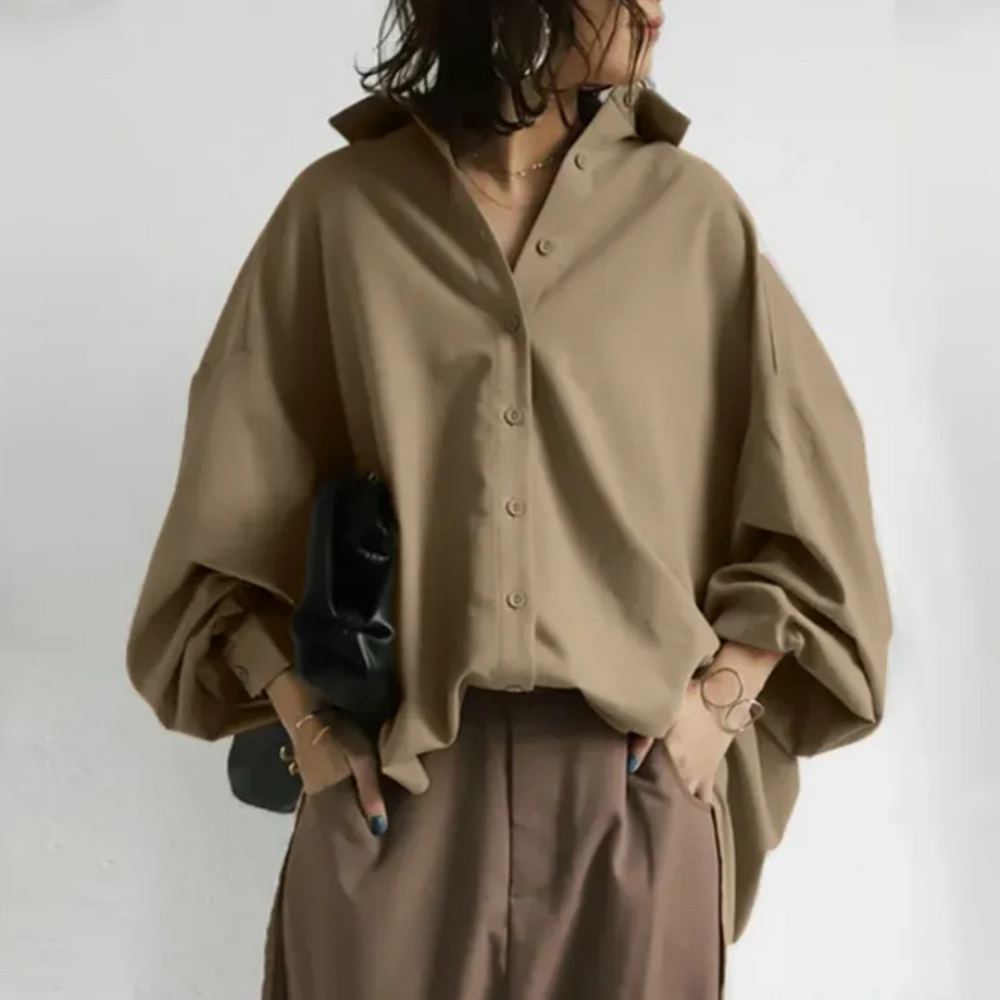Oversized Shirt - Dameshemd met lange mouwen en losse knoopsluiting-Boetiek Moda