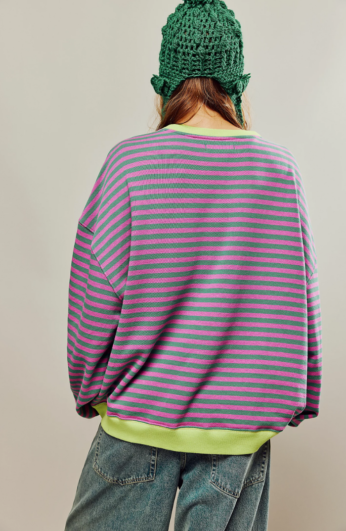 Oversized Sweater - Gestreept oversized shirt met lange mouwen voor dames-Boetiek Moda