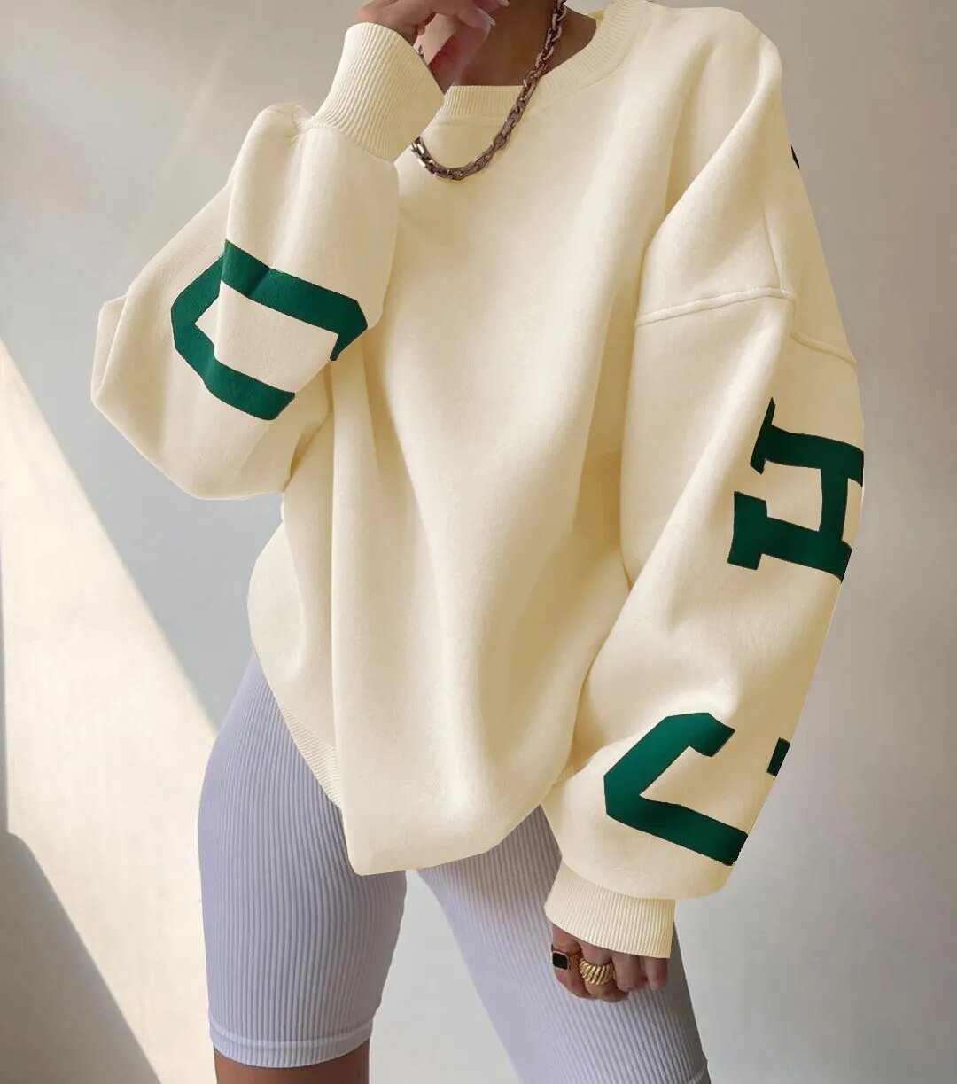 Oversized Sweatshirt - Warme Loose Fit Pullover Sweatshirt voor dames-Boetiek Moda
