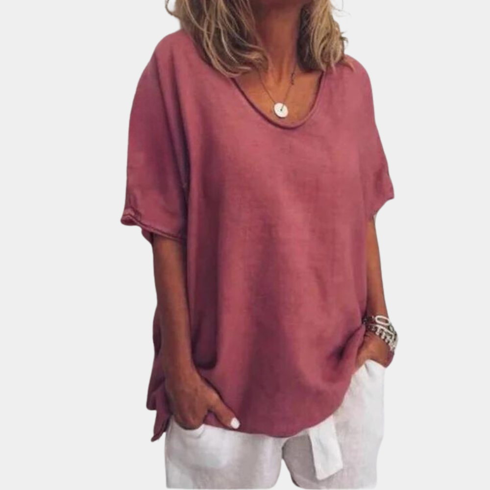 Oversized T-Shirt - Los model - Katoen - Linnen T-Shirt - Dames T-Shirt-Boetiek Moda