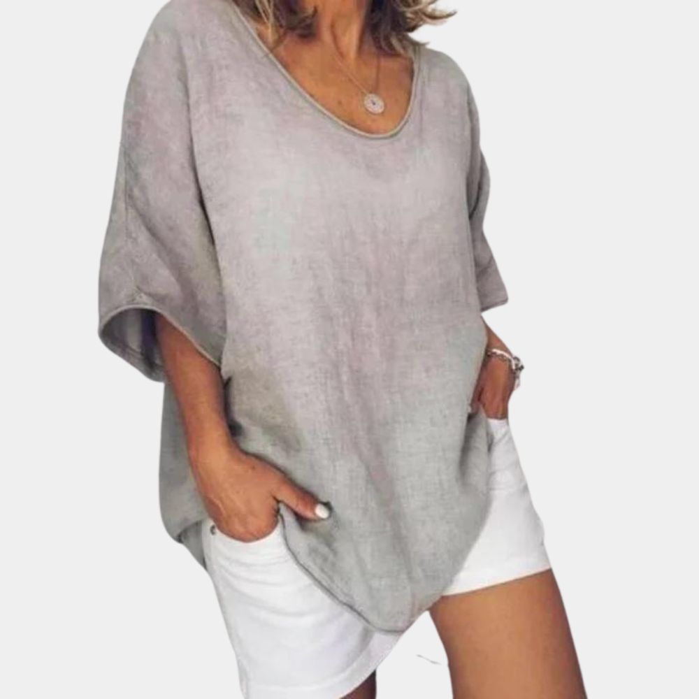 Oversized T-Shirt - Los model - Katoen - Linnen T-Shirt - Dames T-Shirt-Boetiek Moda