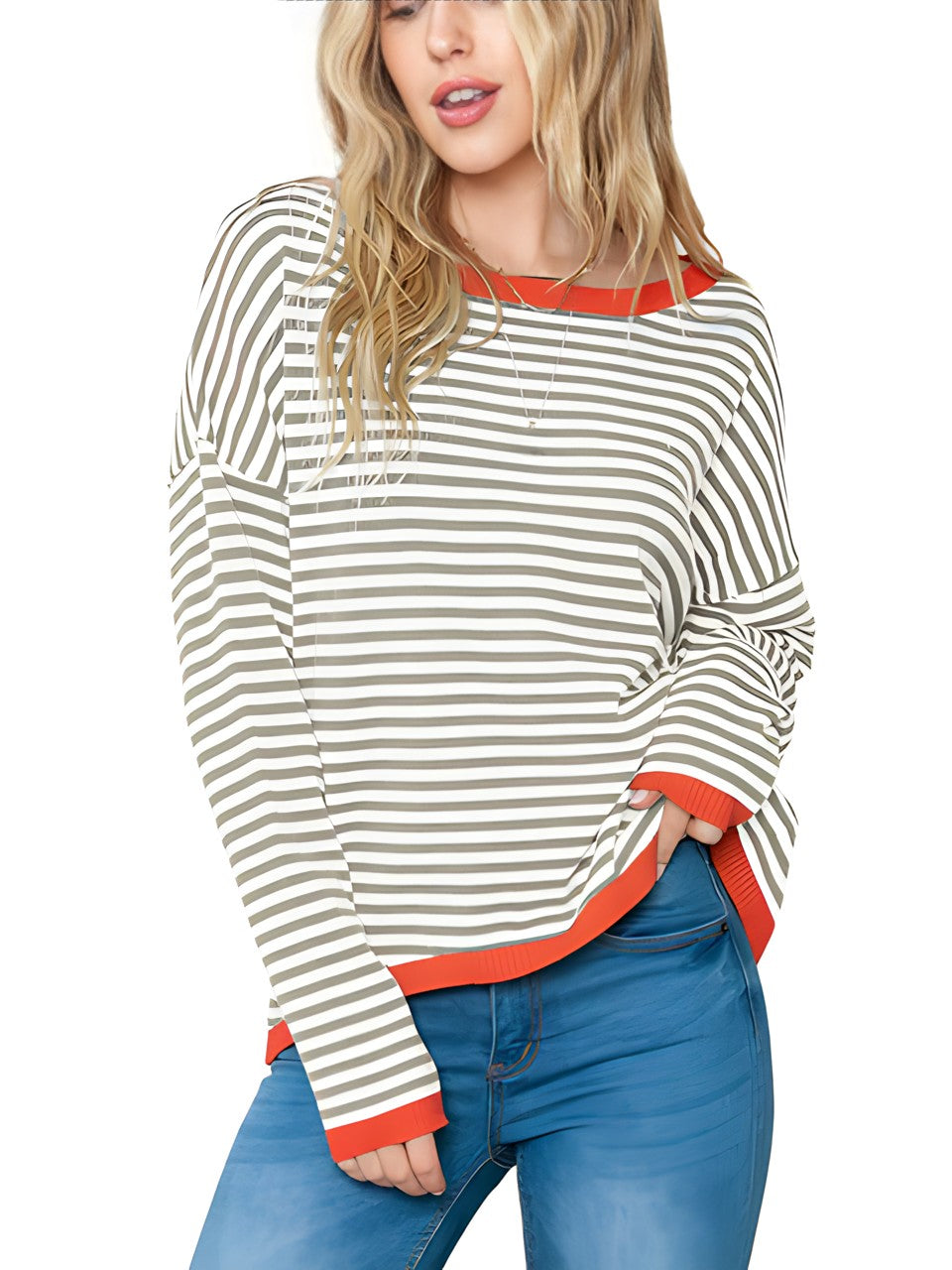 Oversized Trui - Lange Mouwen - Losjes Fit - Gestreepte Trui - Dameskleding-Boetiek Moda