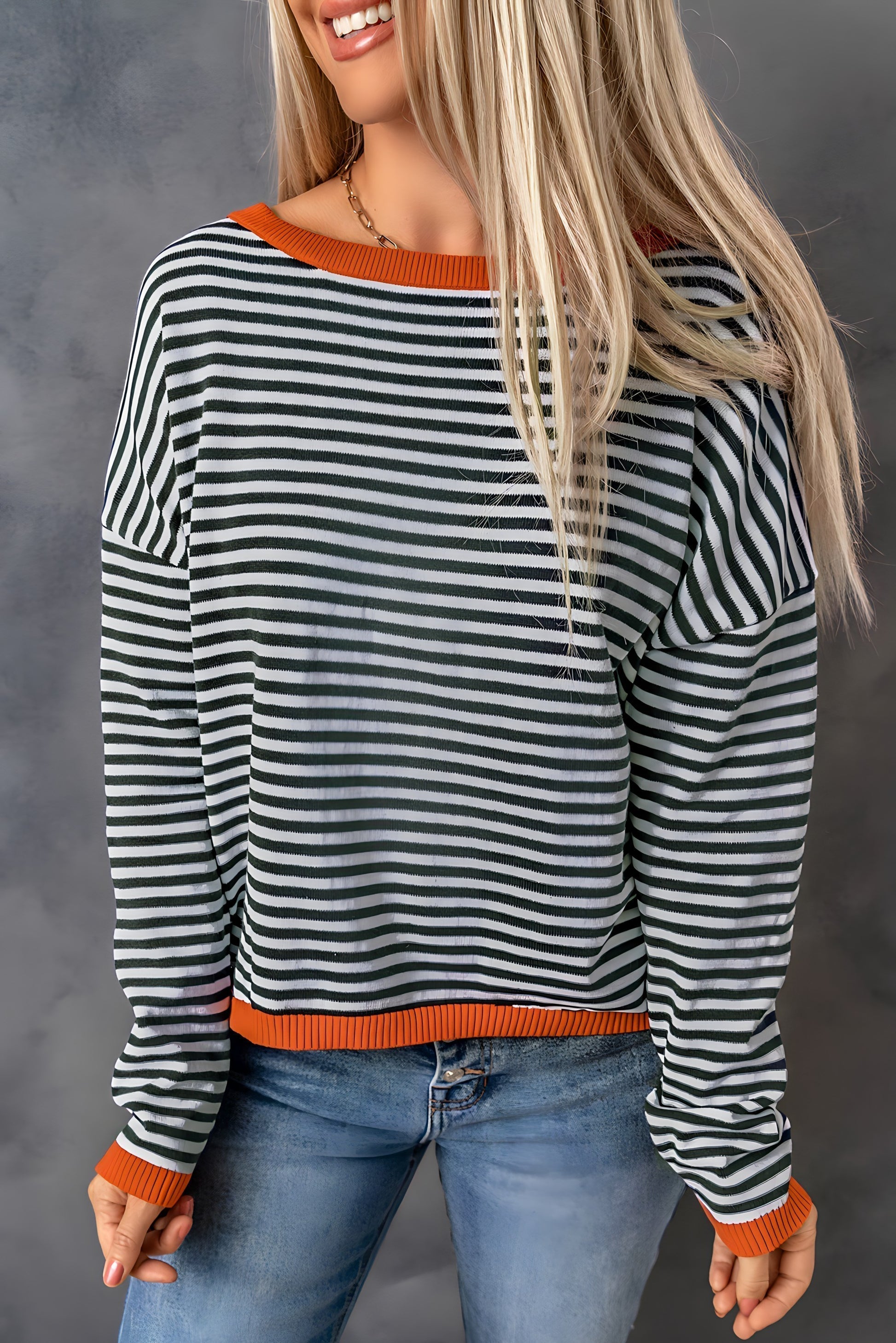 Oversized Trui - Lange Mouwen - Losjes Fit - Gestreepte Trui - Dameskleding-Boetiek Moda